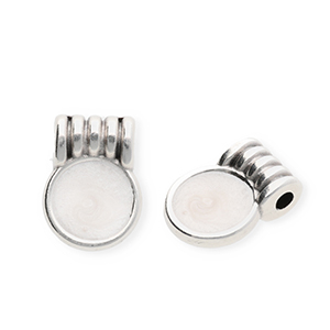 Ciondoli di metallo DQ&reg; tonda argento antico-bianco madreperla (privo di nichel)