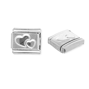 Link-tessera per bracciale italiano con ciondoli in acciaio inossidabile cuori argento