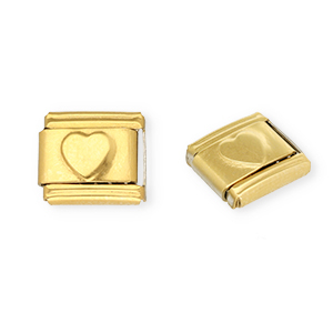 Link-tessera per bracciale italiano con ciondoli in acciaio inossidabile cuore oro