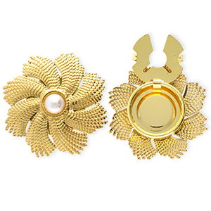 Copri bottoni in acciaio inossidabile a fiore con imitazione di perla oro-bianco