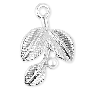 Ciondoli di metallo foglie con perla argento-bianco