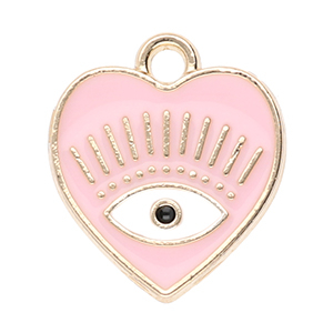 Ciondoli di metallo cuore occhio della provvidenza oro-rosa chiaro-bianco