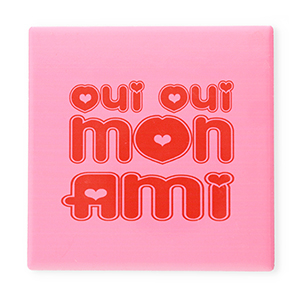 BY31&reg; Piastrella decorativa con scritta "Oui oui mon ami" rosa-rosso