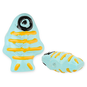Perline di vetro a mano pesce blu chiaro-giallo-nero