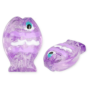 Perline di vetro a mano pesce viola trasparente-bianco-nero-ciano