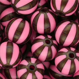 DQ&reg; Perline in acrilico 16 mm con strisce rosa-marrone oro