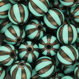 DQ&reg; Perline in acrilico 12 mm con strisce verde turchese-marrone oro