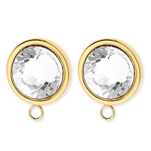 BY31&reg; Componenti in acciaio inossidabile orecchini tondi con cristallo e anellino oro-cristal