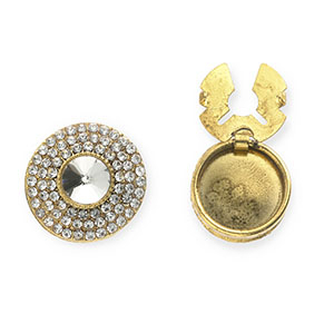 Copri bottoni tondi con strass oro-cristallo