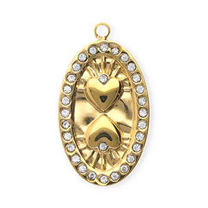Ciondoli in acciaio inossidabile con strass ovalo con cuori oro-cristallo