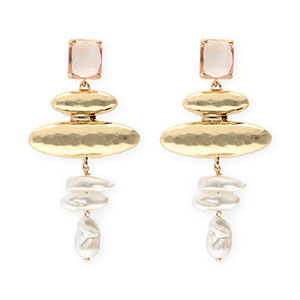 Orecchini con Cristalli con imitazione di perle rosa chiaro-oro-bianco