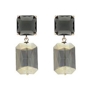 Orecchini con Cristalli quadrato-rettangolo grigio scuro-grigio rivestimento AB-oro