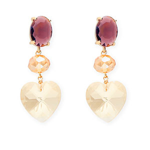 Orecchini con Cristalli ovale-disco-cuore prugna scuro-arancione ambra-oro