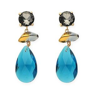 Orecchini con Cristalli tonda-organico-goccia grigio-oro-blu