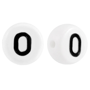 Perline alfabeto in acrilico con disegno numero 0 bianco