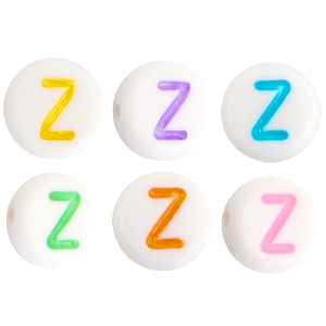 Perline alfabeto in acrilico con disegno lettera Z multicolore - bianco