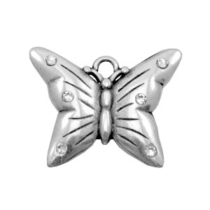 Ciondoli di metallo TQ a forma di farfalla con strass argento antico